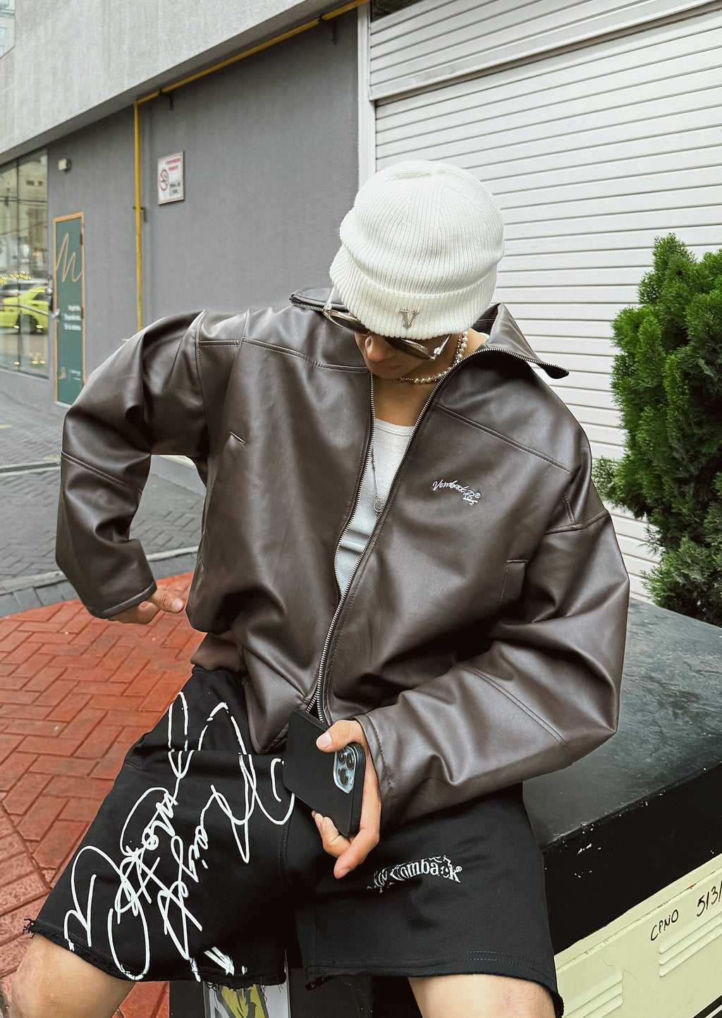 Jacket Bomber Leather Brown