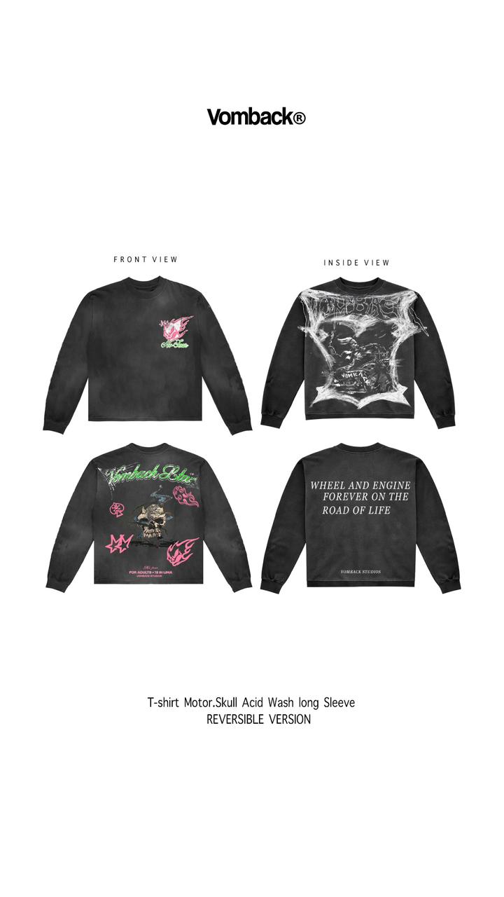 Long Sleeve Skull Acid Wash REVERSIBLE